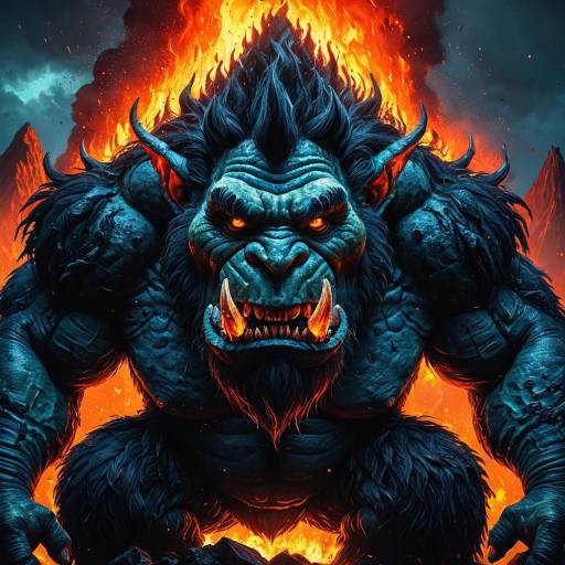 Massive Troll with Fiery Volcanic Background