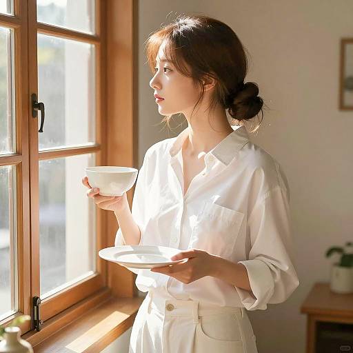 Serene Woman by Sunlit Window