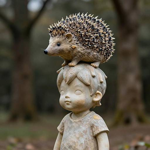 Whimsical Child Statue with Hedgehog