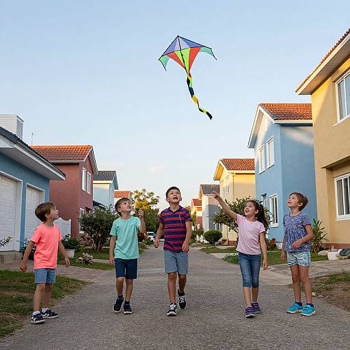 Children Playing with Homemade Kite