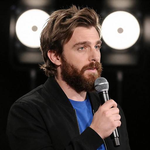 Man Speaking with Microphone in Studio
