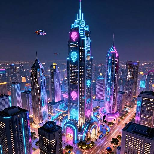 Futuristic Alien Cityscape at Night