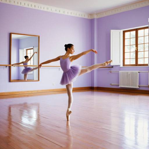 Young Ballerina Practicing Arabesque in Lavender Studio Young Ballerina Practicing Arabesque in Lavender Studio