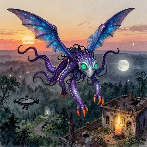 Bioluminescent Creature in Surreal Landscape