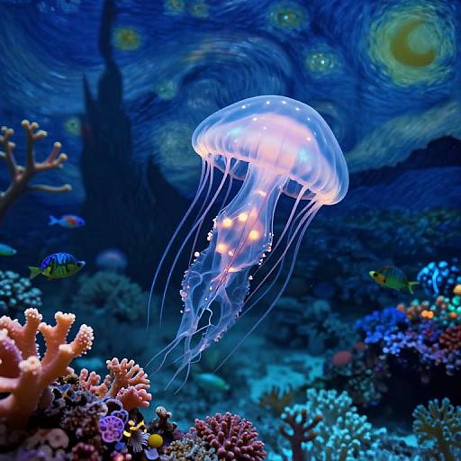 Surreal Underwater Realm in Van Gogh Style