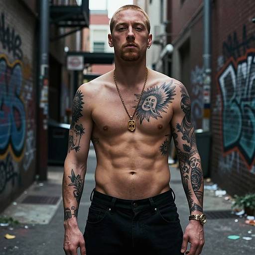 Eminem Shirtless in Gritty Alley