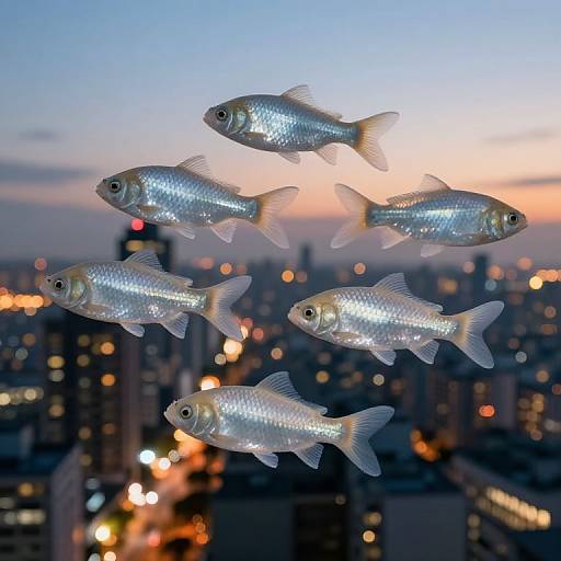 Crystalline Fish Over Twilight City