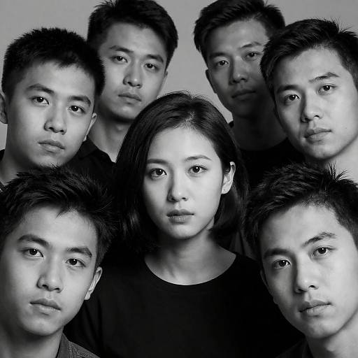 Thoughtful Woman in High-Contrast B&W Group