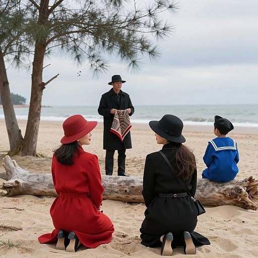 Beach Scene with Four Figures