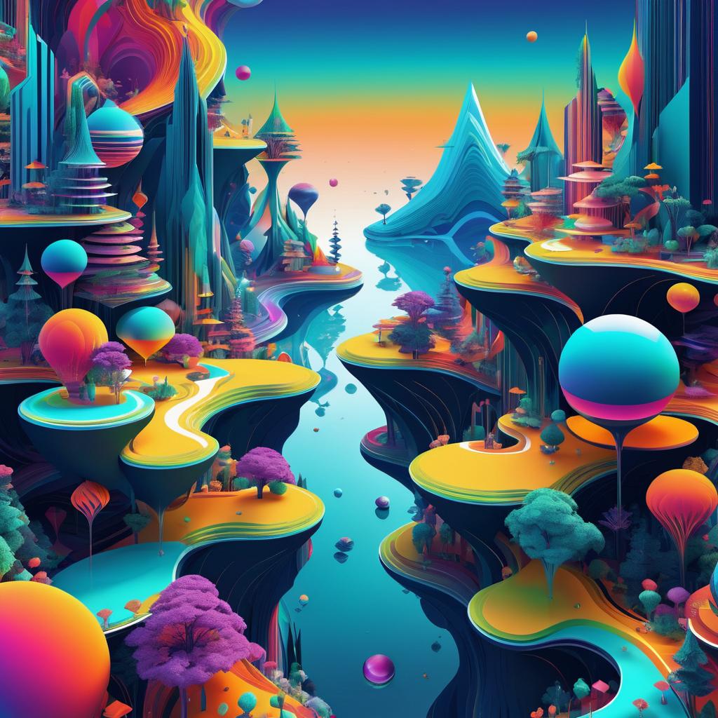 Vibrant Isometric Abstract Landscape Artwork