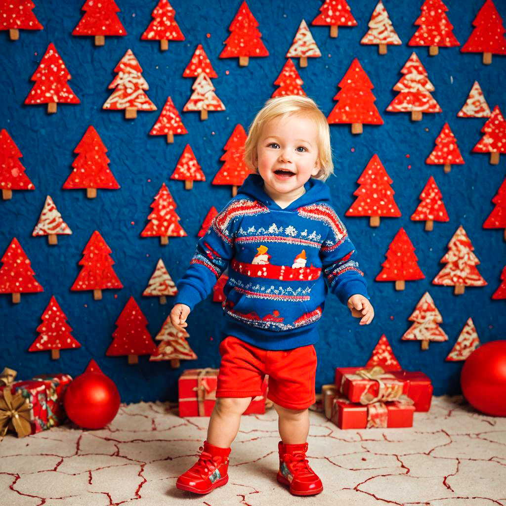 Energetic Toddler in Festive Holiday Attire