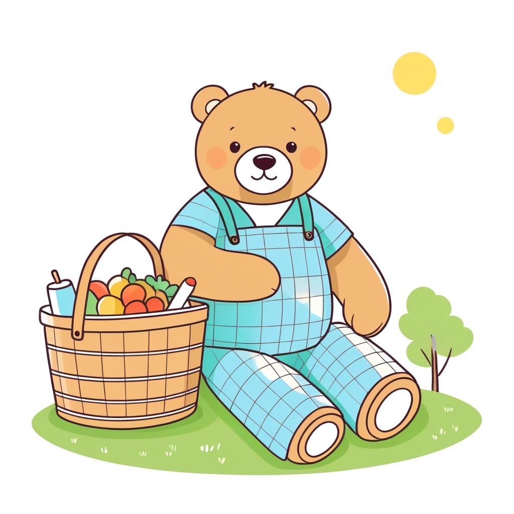 Playful Bear with Picnic Basket Illustration