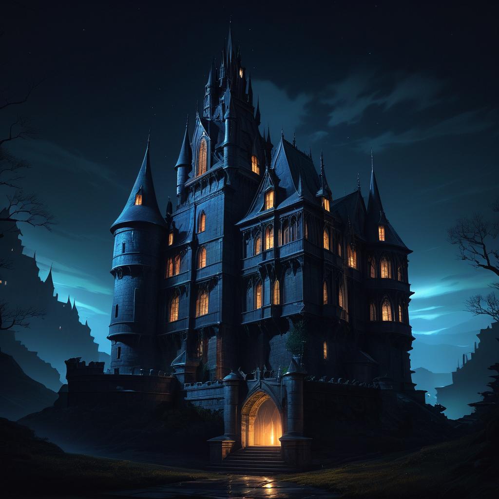 Abandoned Castle in Dark Fantasy Night