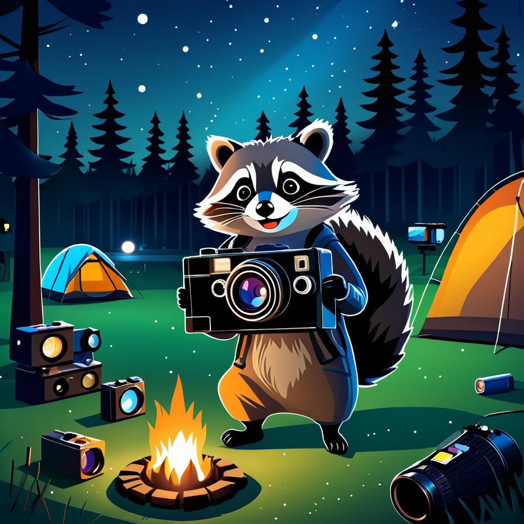 Nighttime Raccoon Photographer at Campsite