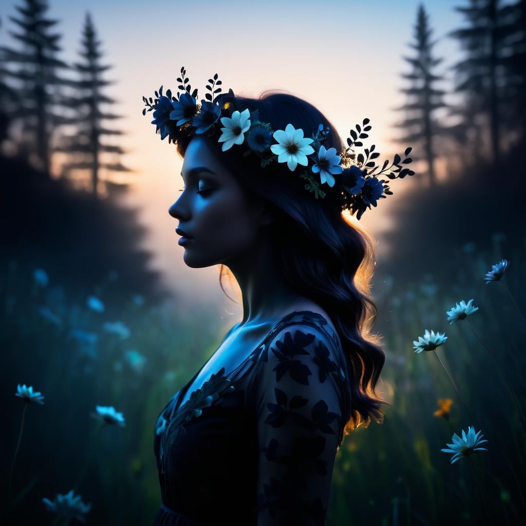 Mysterious Woman with Flower Crown Art