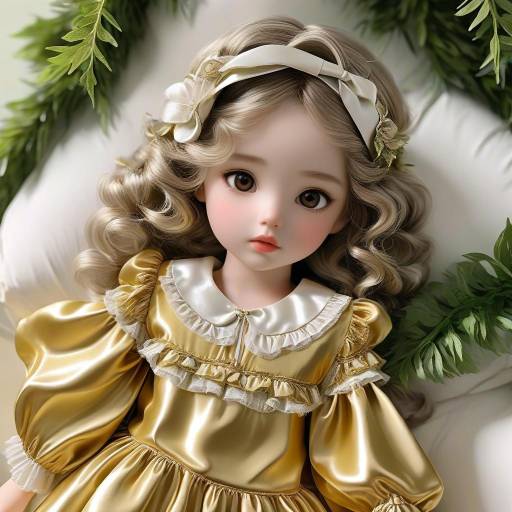 Elegant Character in Golden Satin Attire