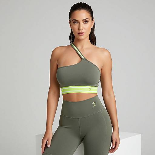 Athletic Woman in Olive Green Crop Top