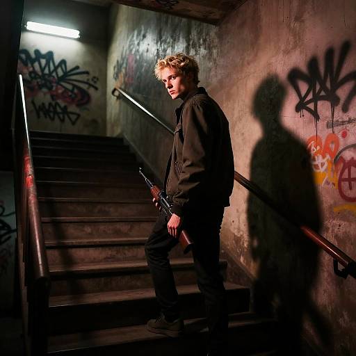 Blond Man in Graffiti Stairwell