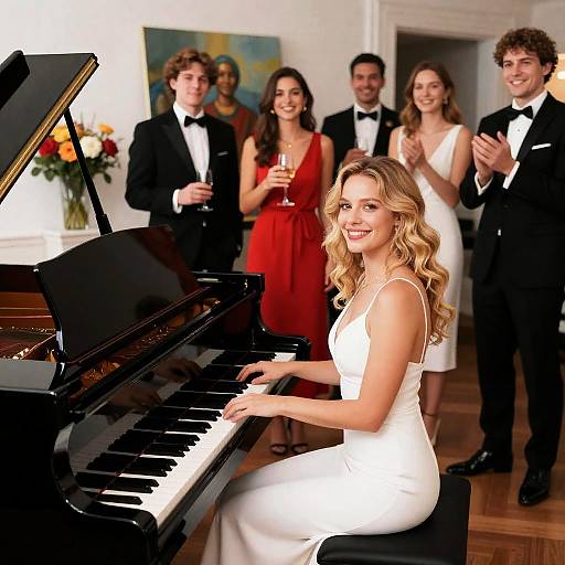 Vibrant Party Scene with Piano and Guests