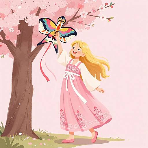 Playful Girl with Butterfly Kite