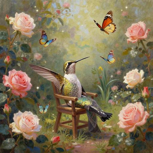 Gentle Hummingbird in Serene Garden