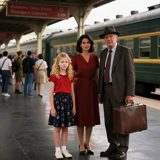 Vibrant Train Station Scene with Characters