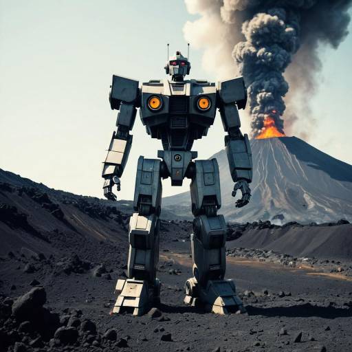 Giant Robot Near Erupting Volcano