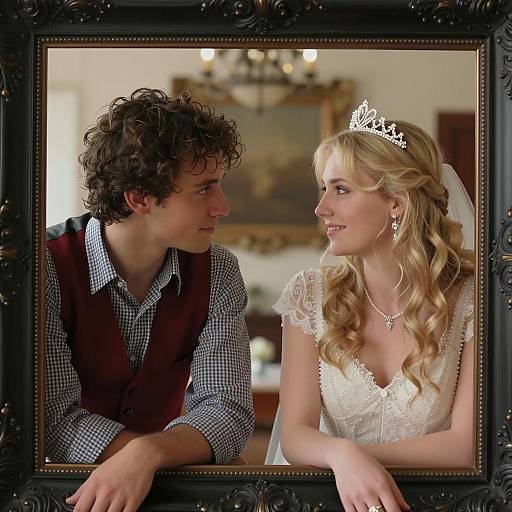 Romantic Encounter Behind Ornate Frame