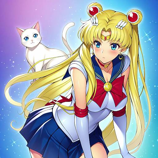 Illustration of Artemis (sailor moon), bishoujo senshi sailor moon in the style of Takeda aranobu