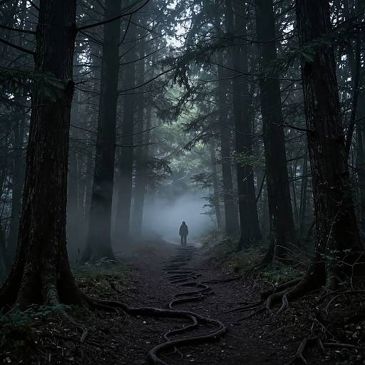 Dark Creepy Forest Path at Night