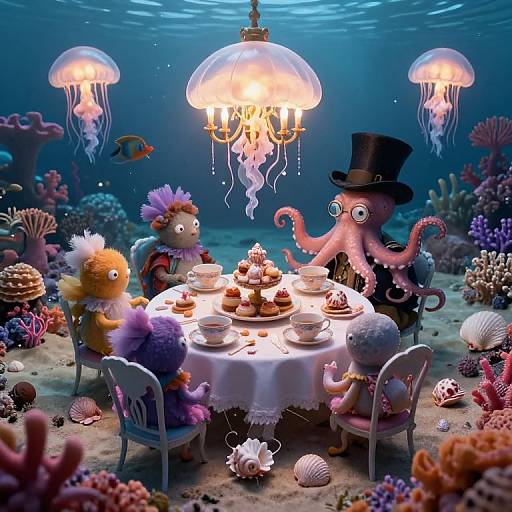 Whimsical Underwater Tea Party Scene