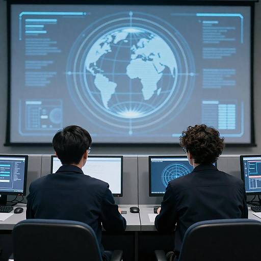 Two Operators at a Futuristic Console