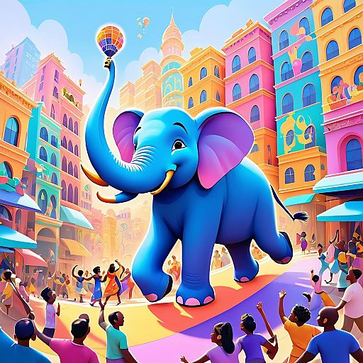 Joyful Elephant Painting in Vibrant City Joyful Elephant Painting in Vibrant City
