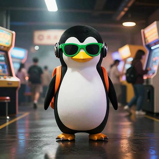 Noir Penguin Costume Arcade Scene