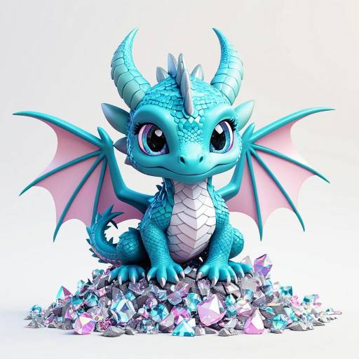Chibi Pastel Dragon Hatchling in Crystals