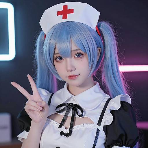 Young Nurse with Neon Peace Sign