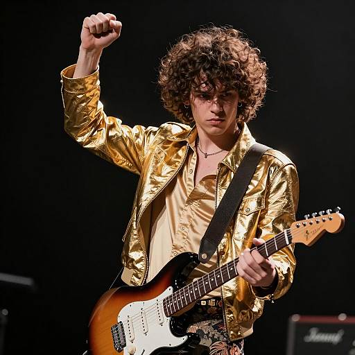 Young Guitarist in Stylish Gold Jacket