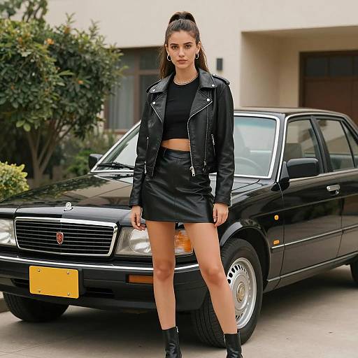 Stylish Woman with Vintage Car