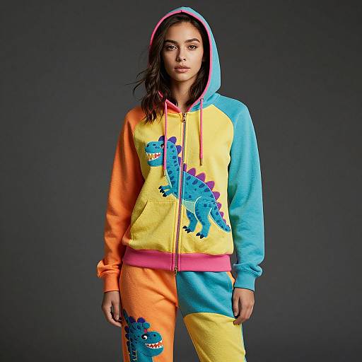 Vibrant Dinosaur Hoodie Tracksuit Fashion