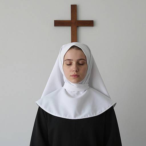 Young Nun in Prayer with Wooden Cross