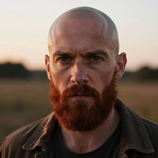 Bald Man with Red Beard at Sunset