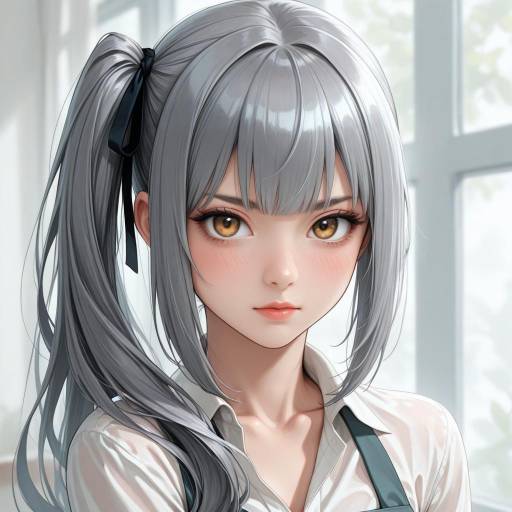 Charming Girl with Grey Hair and Blush