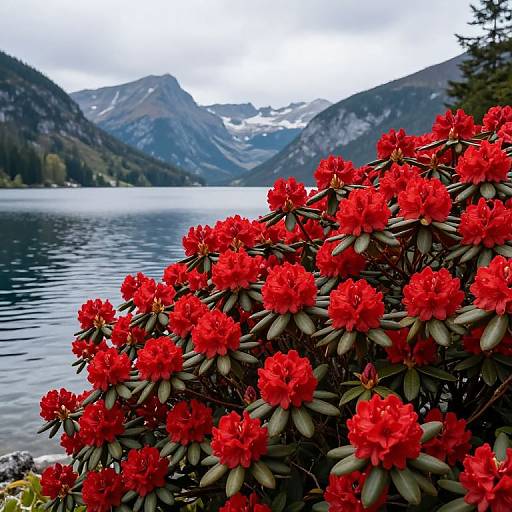 Vibrant Rhododendrons by Lakeside