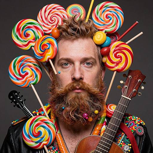 Surreal Candy and Music Beard Portrait