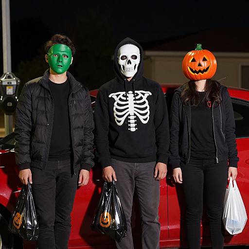 Halloween Masquerade by a Red Car
