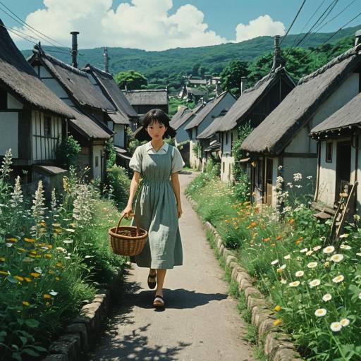 Anime Herbalist Walking Through Village
