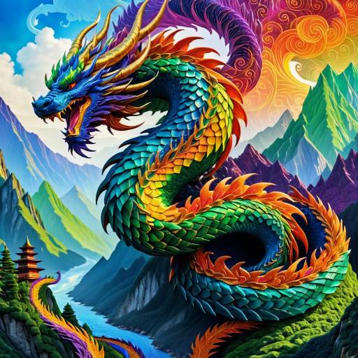 Majestic Dragon Coiled Around Mountain Peak