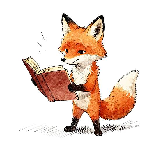Whimsical Fox Reading Storybook Illustration