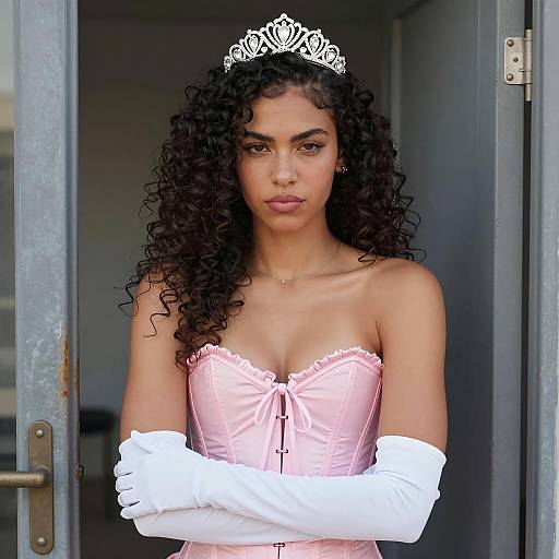 Elegant Woman in Metal Door Frame