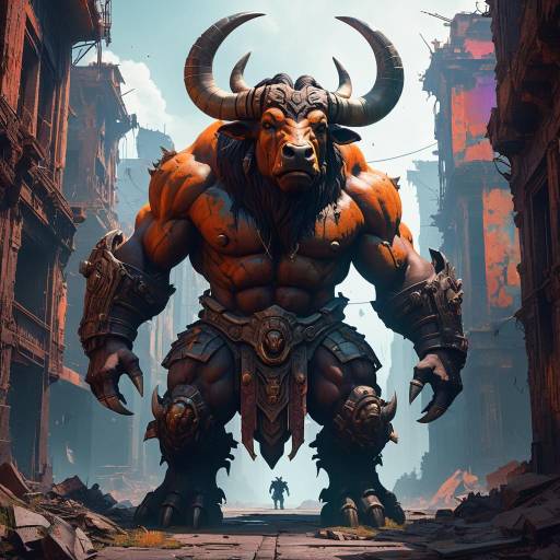 Intricate Minotaur in Abandoned City Scene